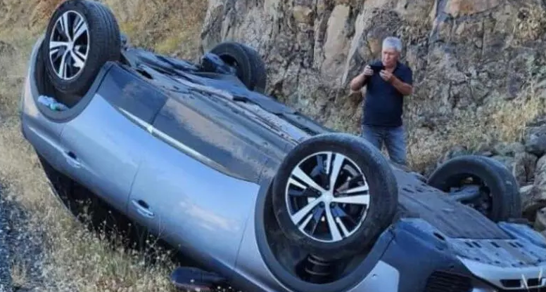 Yola çıkan yılanı ezmek istemeyen gurbetçinin aracı takla attı
